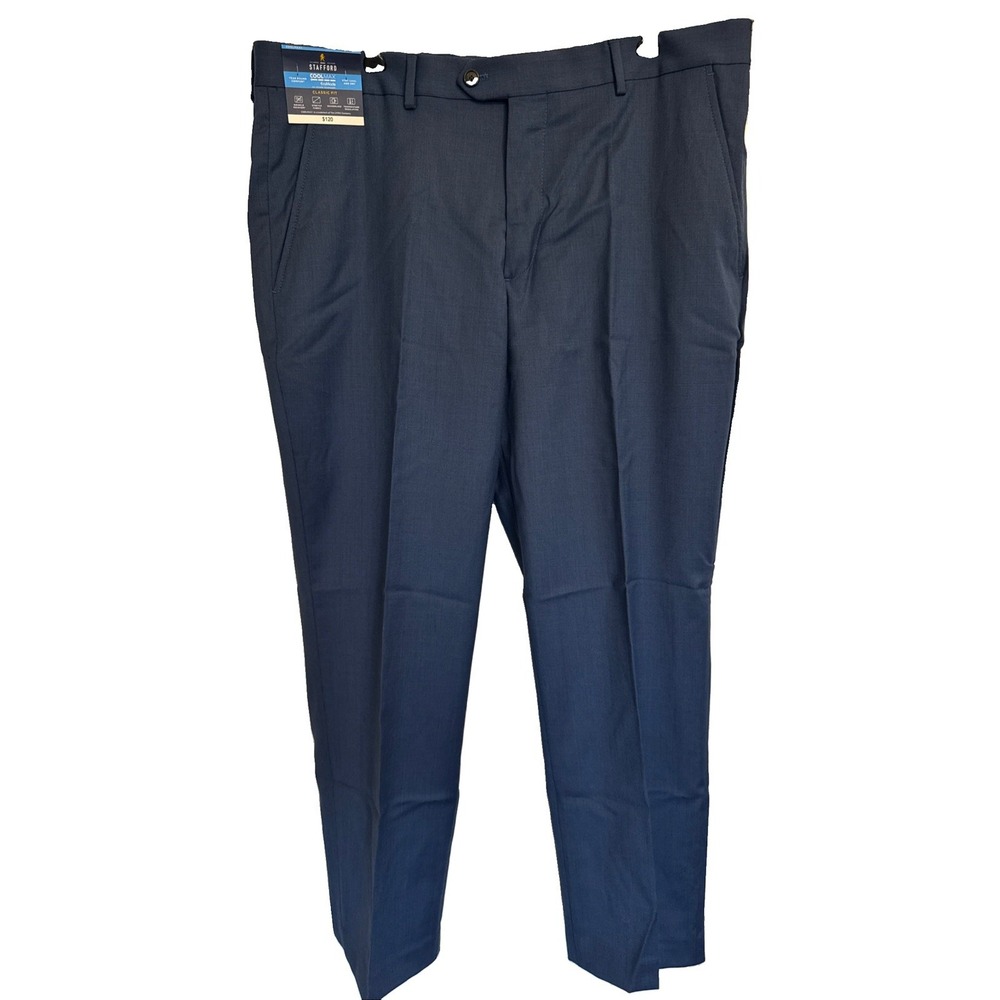Stafford Men's CoolMax Classic Fit Dress Pants Navy New With Tags